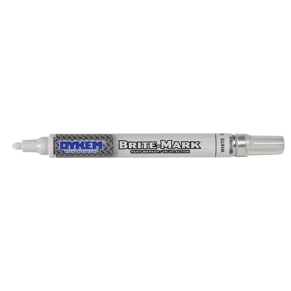 DYKEM BRITE-MARK 84003 white oil-based liquid paint marker with medium bullet tip for industrial and heavy duty truck shop use