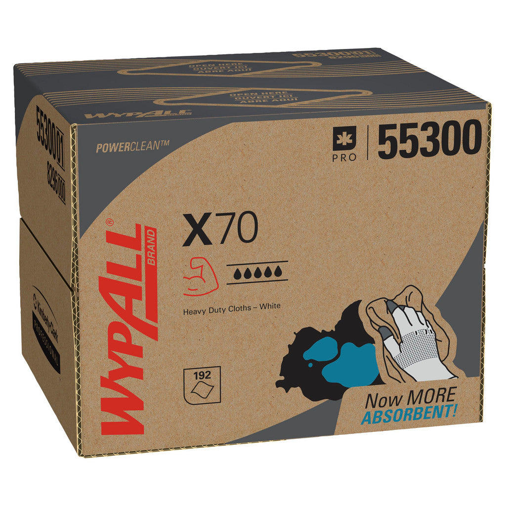WypAll PowerClean X70 medium-duty white cleaning cloths for diesel and automotive maintenance