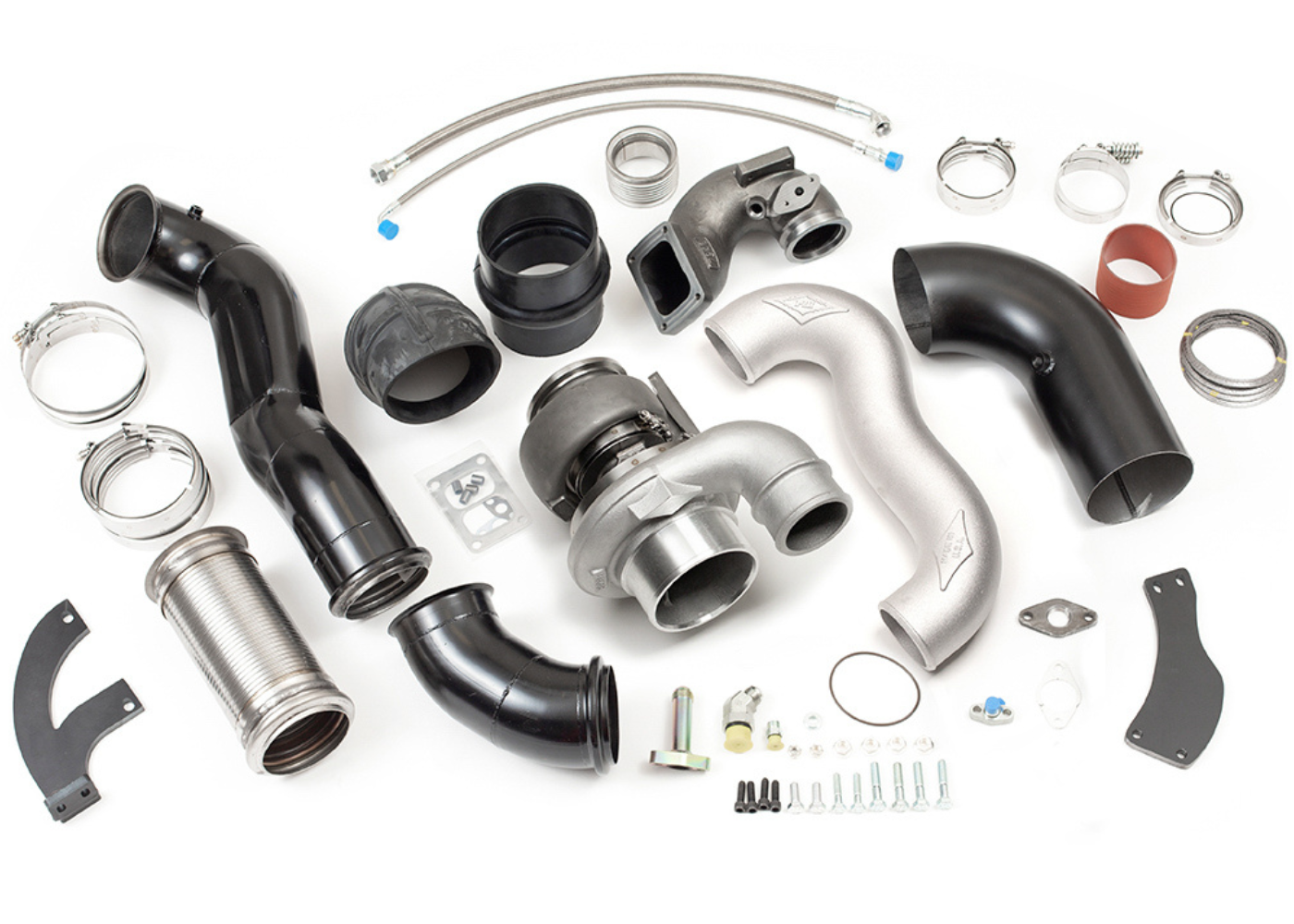 PDI Big Boss Compound Turbo Kit for Cummins X15 & ISX15. Supports 550-700 HP with improved airflow, boost response, and lower EGTs.