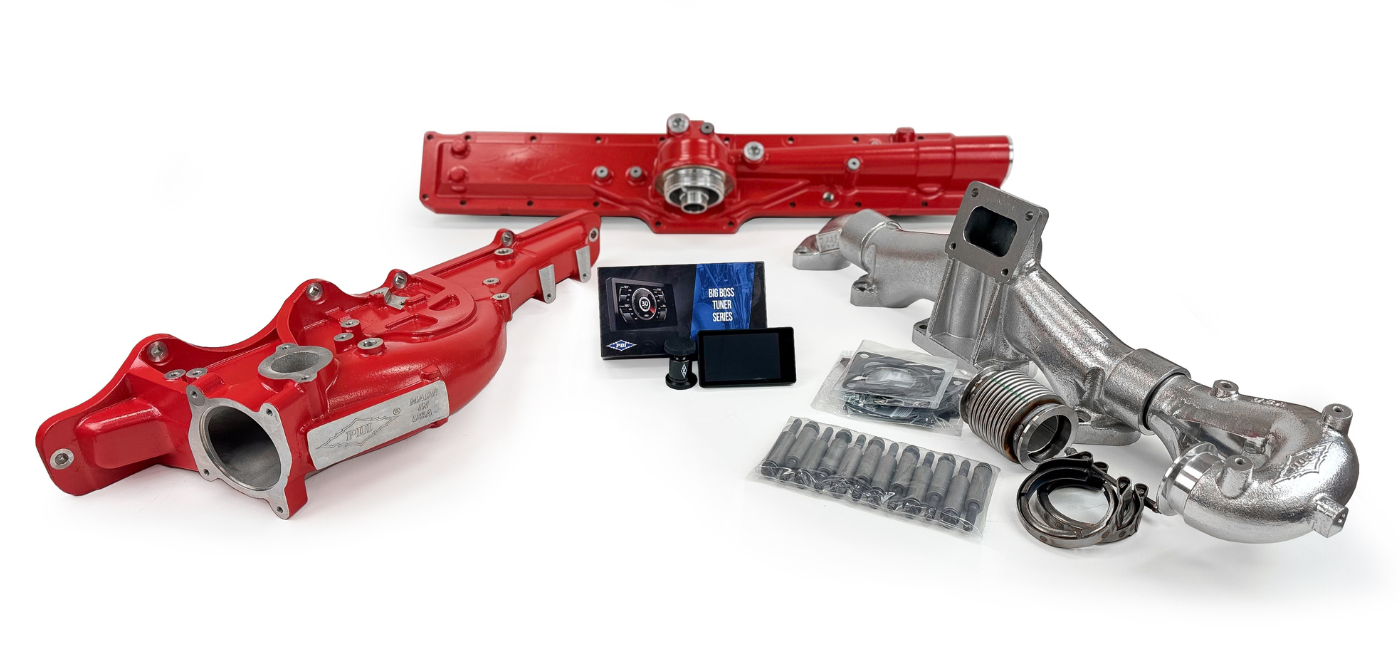 PDI Big Boss Stage 3 Kit for Cummins X15 & ISX15. Includes tuner, manifolds, and dual oil cooler for maximum performance.