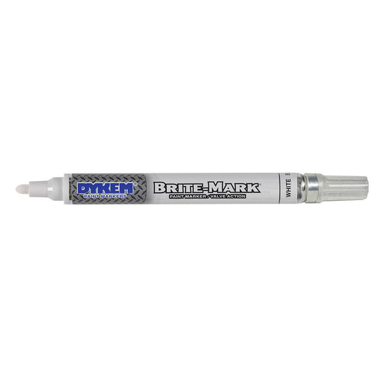DYKEM BRITE-MARK 84003 white oil-based liquid paint marker with medium bullet tip for industrial and heavy duty truck shop use