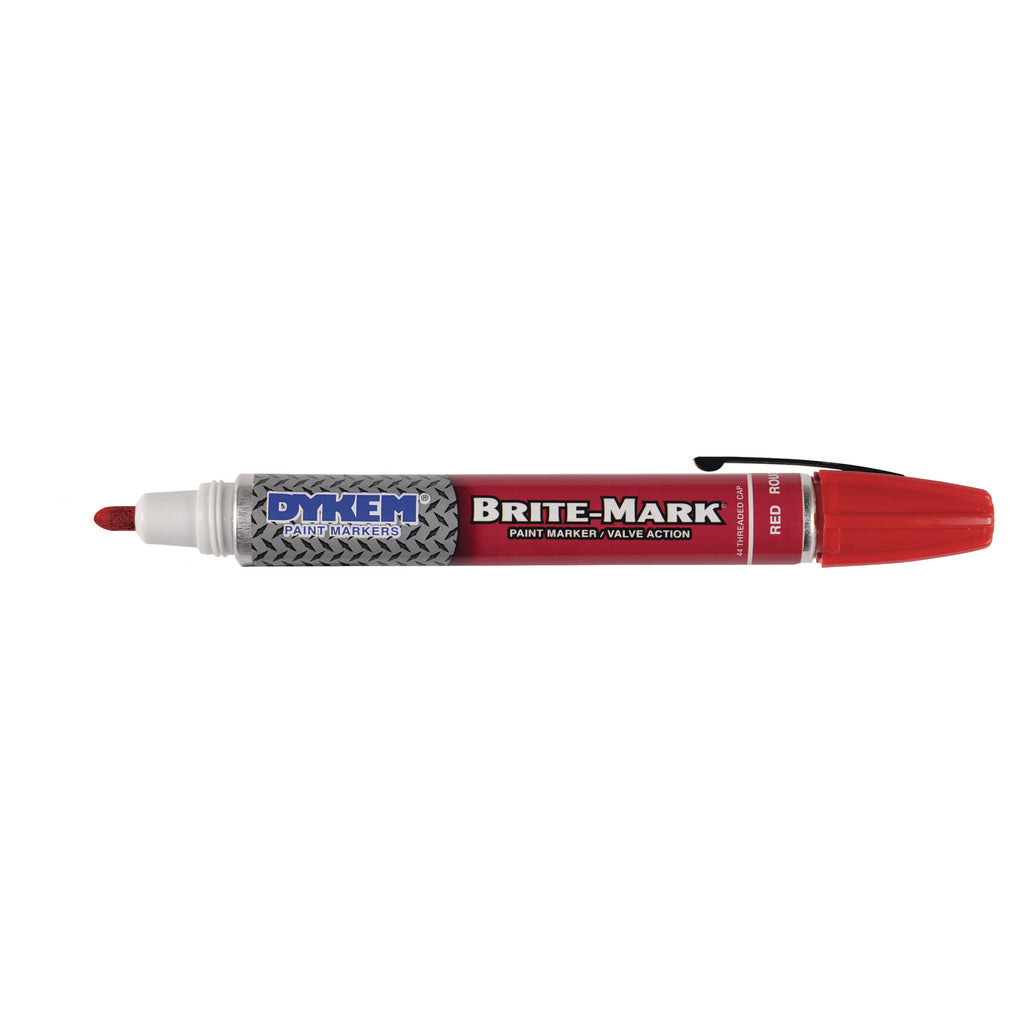 Dykem red oil-based liquid paint marker with medium tip for industrial and automotive marking