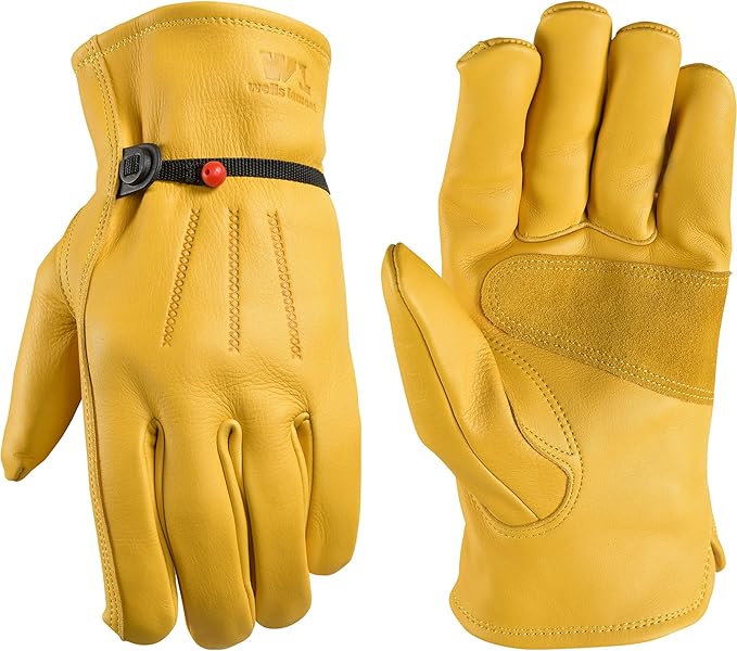 Wells Lamont cowhide leather work gloves with adjustable wrist for automotive and diesel work