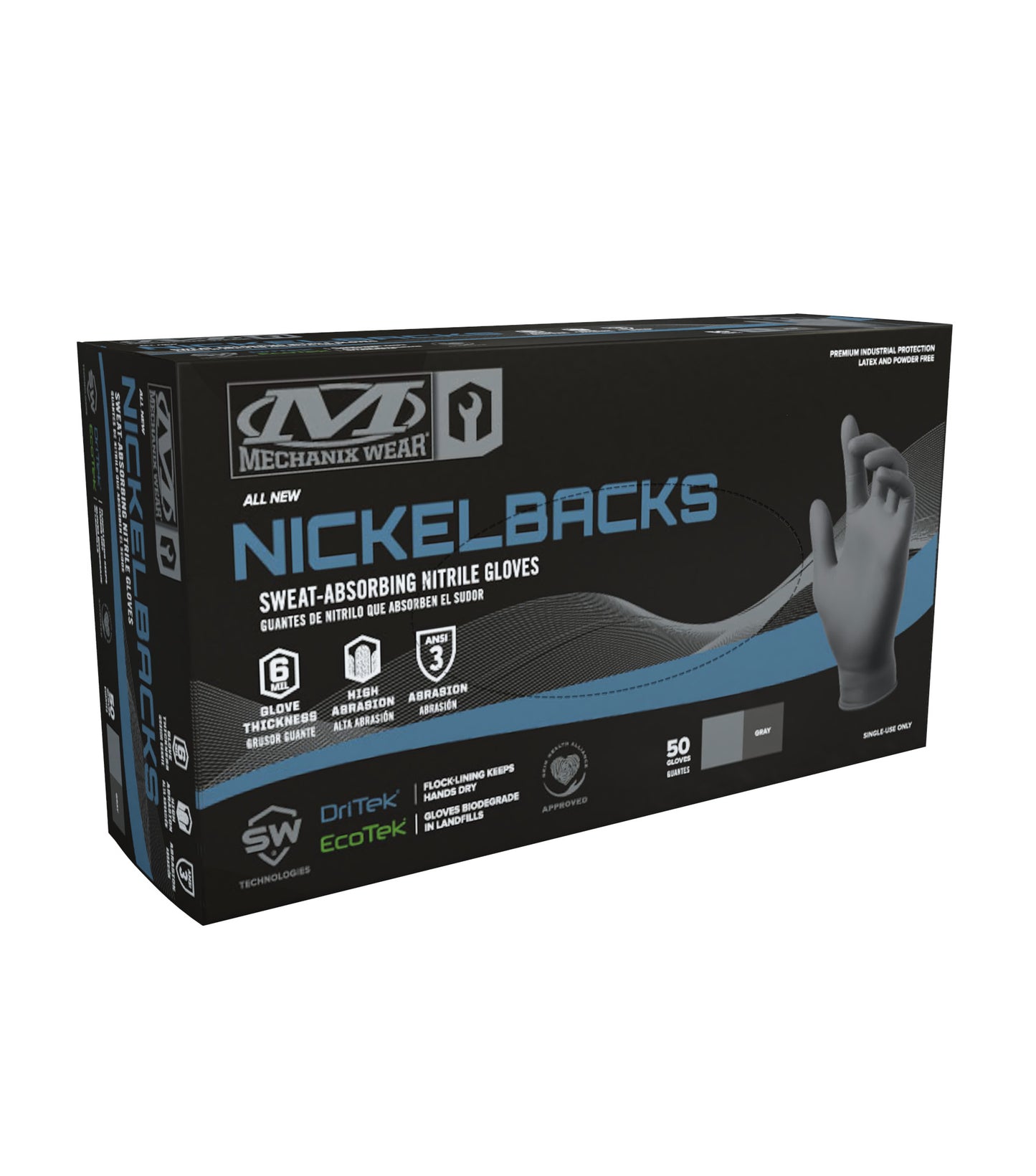 Nickelbacks 6 mil sweat-absorbing black nitrile gloves pack of 50 for mechanics and diesel repair
