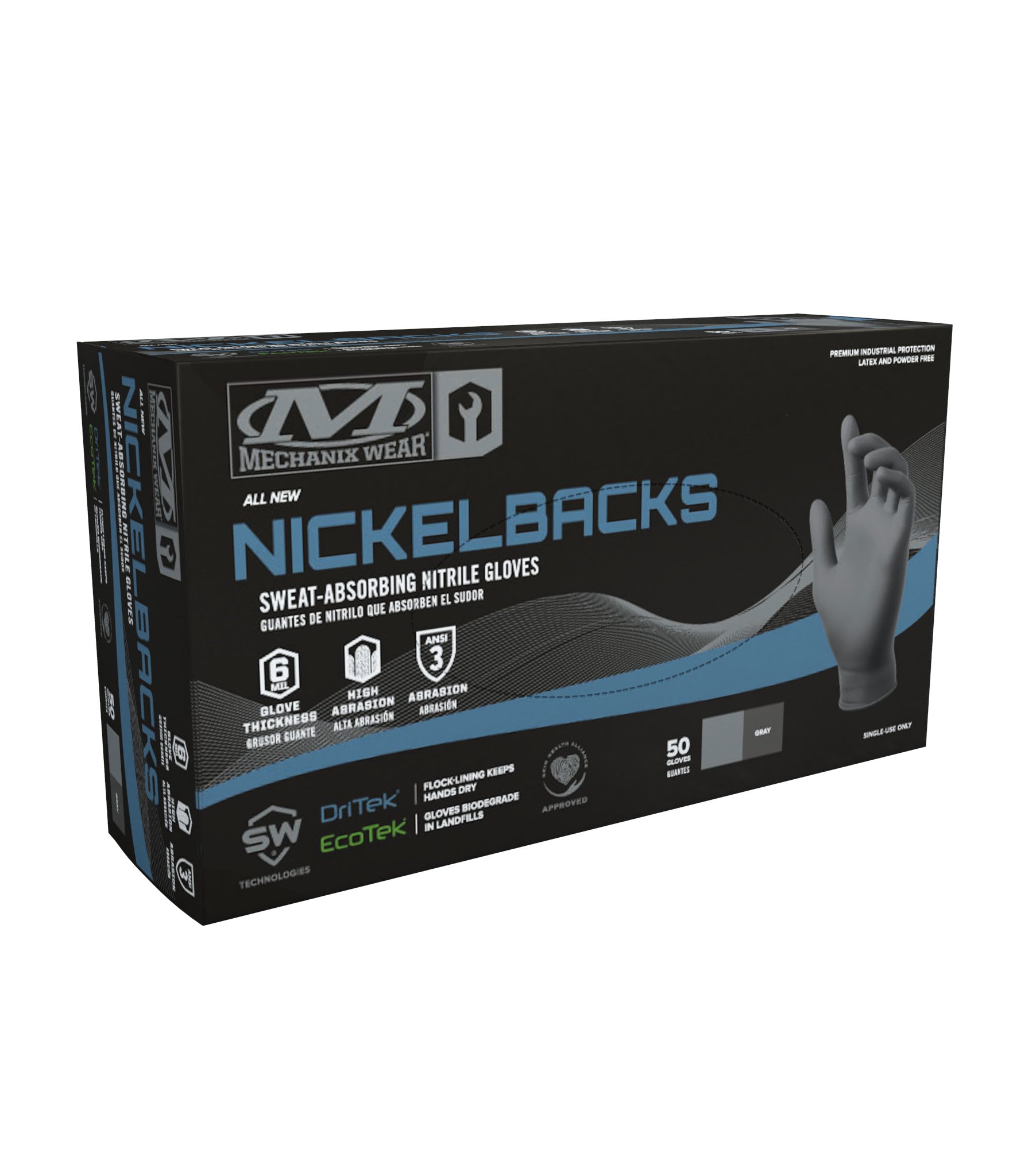 Nickelbacks 6 mil sweat-absorbing black nitrile gloves pack of 50 for mechanics and diesel repair